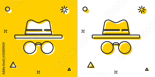 Black Incognito mode icon isolated on yellow and white background. Random dynamic shapes. Vector