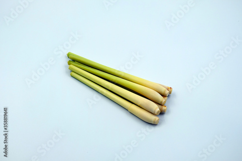 Beautiful fresh lemongrass wash and cut ready to cook on white background