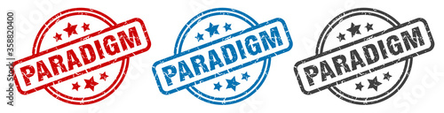 paradigm stamp. paradigm round isolated sign. paradigm label set