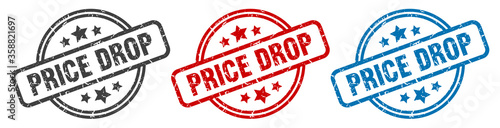 price drop stamp. price drop round isolated sign. price drop label set