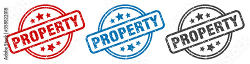 property stamp. property round isolated sign. property label set