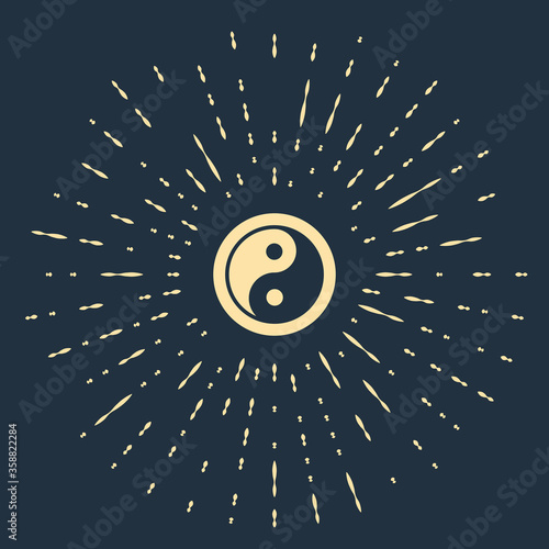 Beige Yin Yang symbol of harmony and balance icon isolated on blue background. Abstract circle random dots. Vector