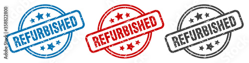 refurbished stamp. refurbished round isolated sign. refurbished label set