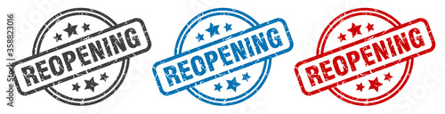 reopening stamp. reopening round isolated sign. reopening label set