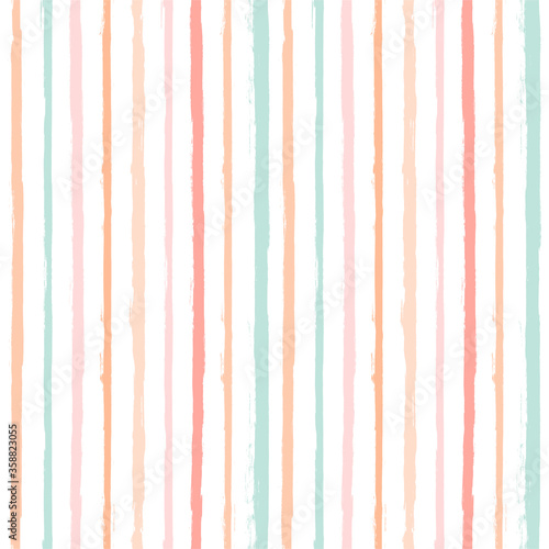 Hand drawn striped pattern, pink, orange and green girly stripe seamless background, childish pastel brush strokes. vector grunge stripes, cute baby paintbrush line backdrop
