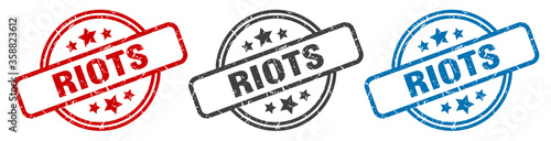 riots stamp. riots round isolated sign. riots label set