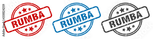 rumba stamp. rumba round isolated sign. rumba label set
