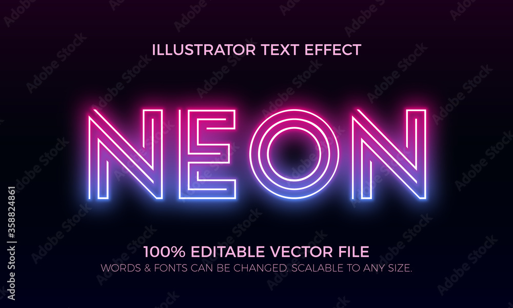 Colorful Neon Editable Vector Text Style Effect - obrazy, fototapety, plakaty 