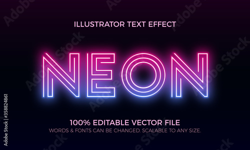 Colorful Neon Editable Vector Text Style Effect photo