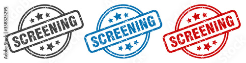 screening stamp. screening round isolated sign. screening label set