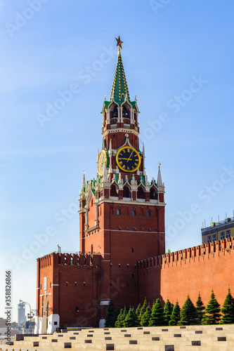 It's The Savior's Tower of Kremlin, view from the Red Square of Moscow