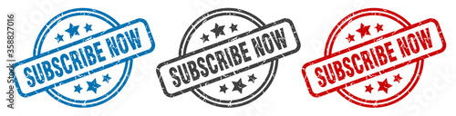subscribe now stamp. subscribe now round isolated sign. subscribe now label set