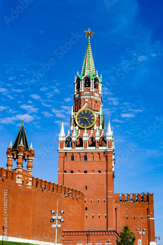 It's Savior and Tsar tower of the Wall of Kremlin, Moscow, Russia