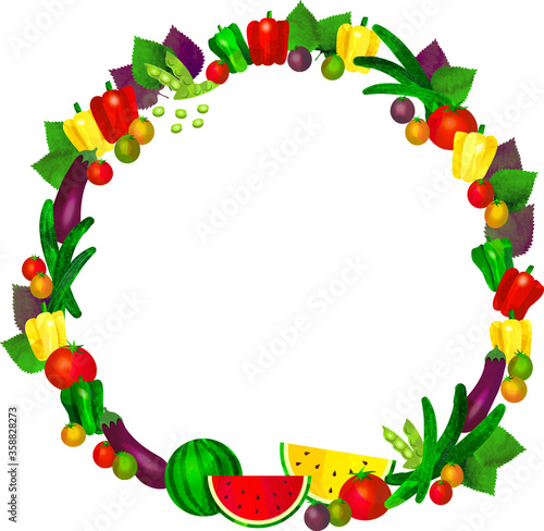 Fototapeta Naklejka Na Ścianę i Meble -  summer vegetables frame-wreath-夏野菜の丸フレーム