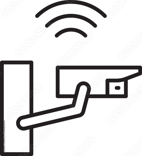 Black line Smart security camera icon isolated on white background. Internet of things concept with wireless connection. Vector.