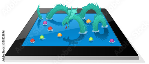 Sea dragon catching colorful balls - game on tablet	
