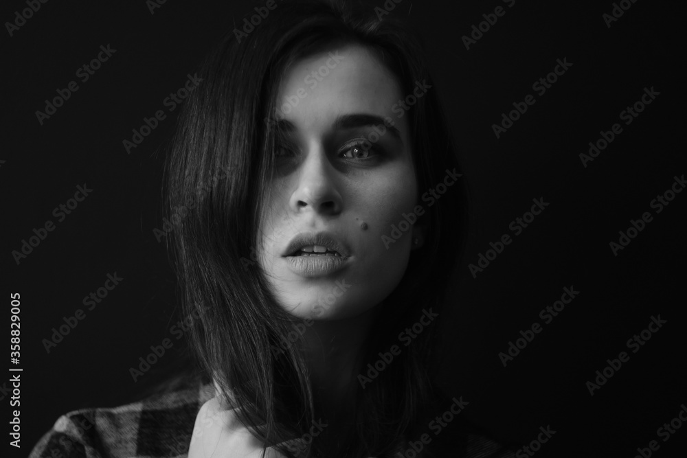 black and white portrait of young girl black and white portrait of young girl