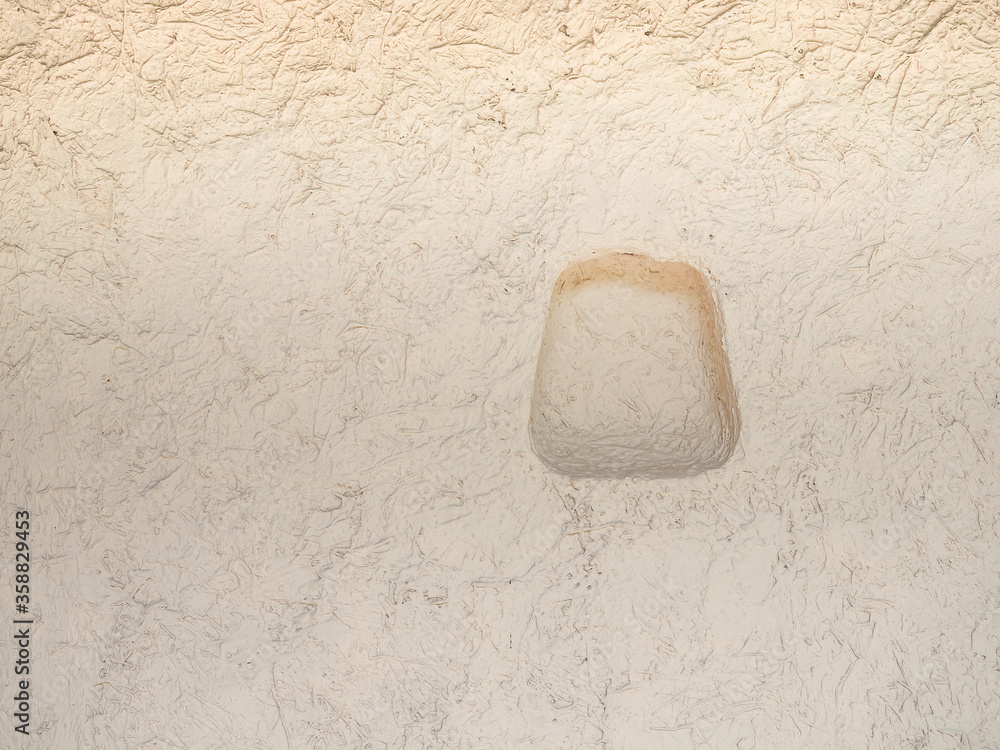 Obraz premium beige mud and straw wall with shelf texture.