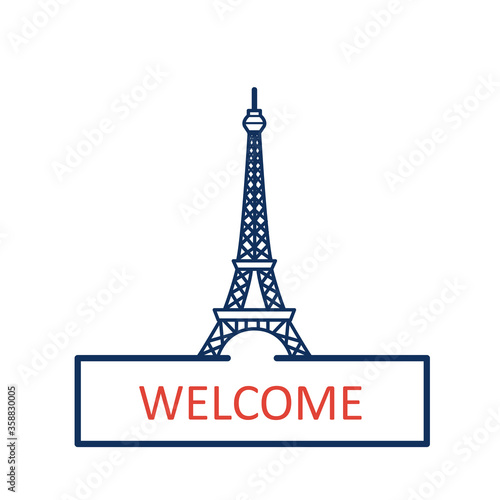 Welcome to Paris- Line art of the Eiffel tower famous landmark of France  photo