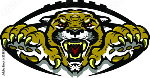cougars football team design with mascot inside ball for school, college or league