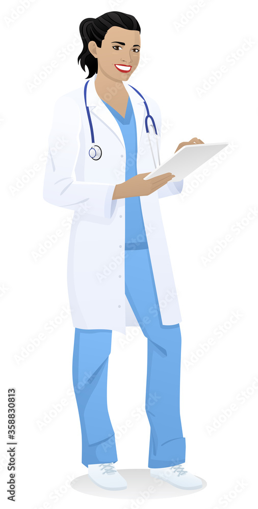 Smiling female doctor standing with tablet Smiling female doctor standing with tablet