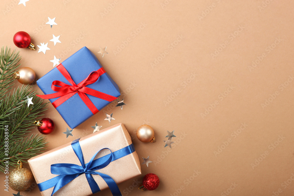 Christmas or New Year accessories top view. Holidays, gifts, background, place for text. flatlay Christmas or New Year accessories top view. Holidays, gifts, background, place for text. flatlay
