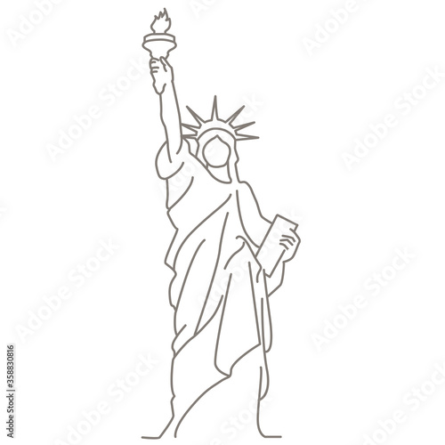 Statue of Liberty sculpture line art is a gift from France to USA designed in a colossal neoclassical style. Is a statue of Roman liberty goddess