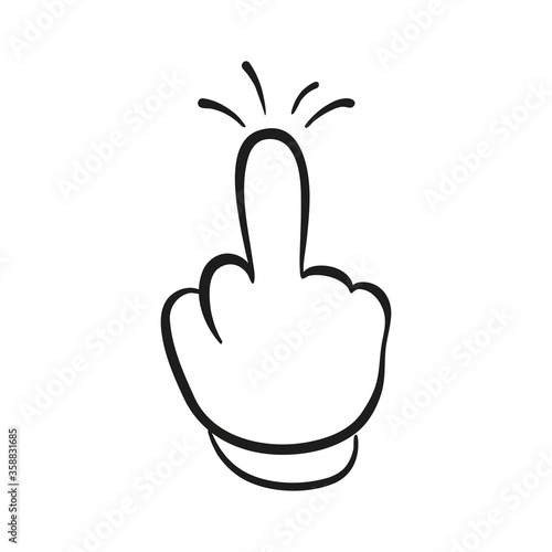 Middle finger cartoon gesture on white background.