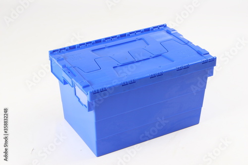 Blue plastic box, container for storing and transferring fruits and vegetables, food, for storing things, on a white background, online store