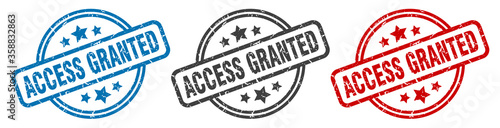 access granted stamp. access granted round isolated sign. access granted label set