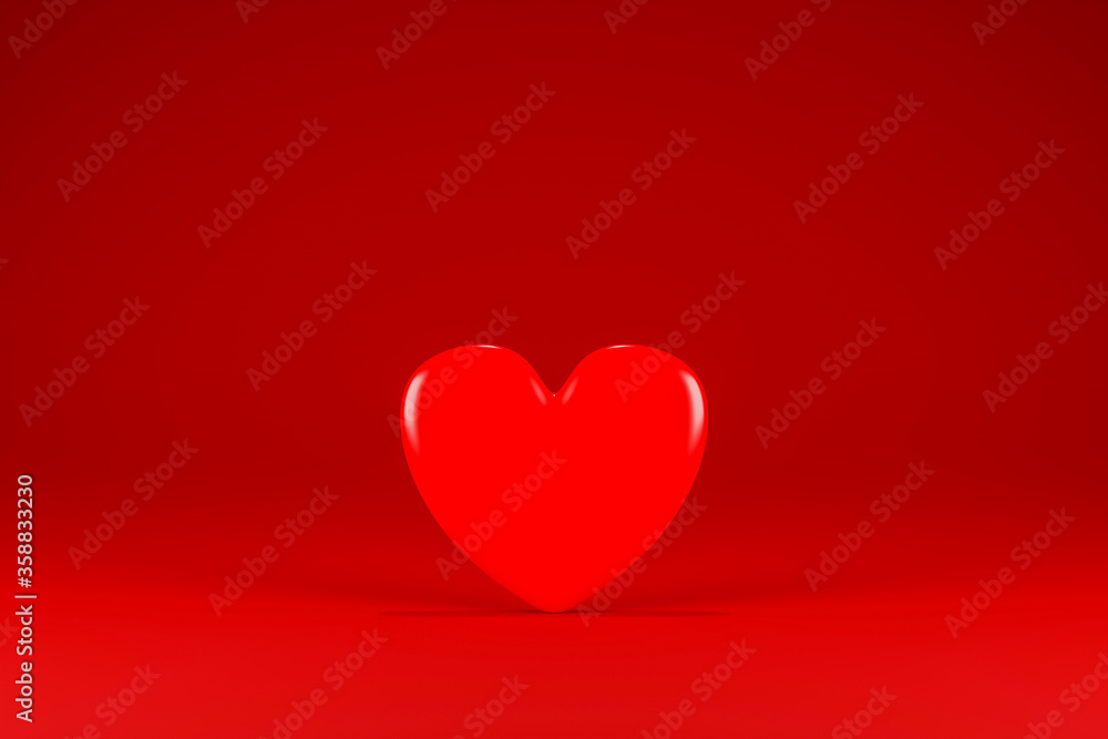 Valentines Day Love Heart on a Red background. 3D Illustration