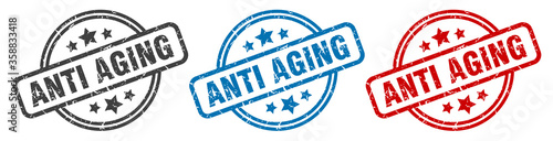 anti aging stamp. anti aging round isolated sign. anti aging label set