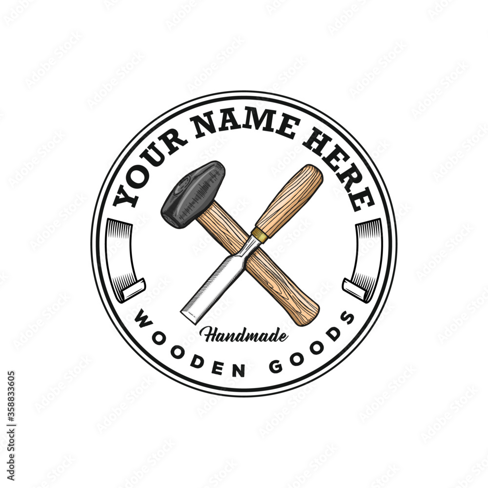 hammer and chisel Rustic hand drawn logo template hammer and chisel Rustic hand drawn logo template