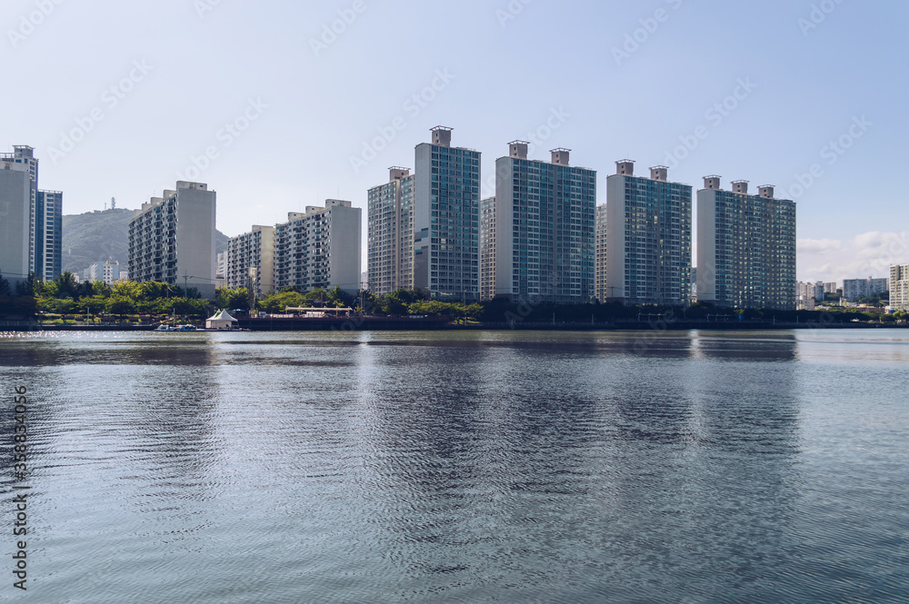 Fototapeta premium residential area of Busan with scenic canal view