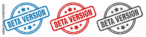 beta version stamp. beta version round isolated sign. beta version label set
