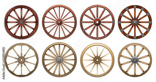Wheel of west wild isolated realistic set icon. Vector realistic set icon wooden cartwheel. Vector illustration wheel of west wild on white background.