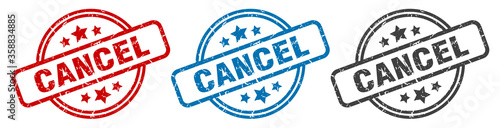 cancel stamp. cancel round isolated sign. cancel label set