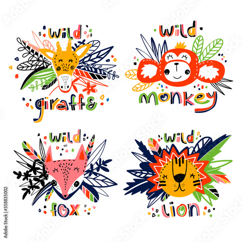Colorful set of wild animals