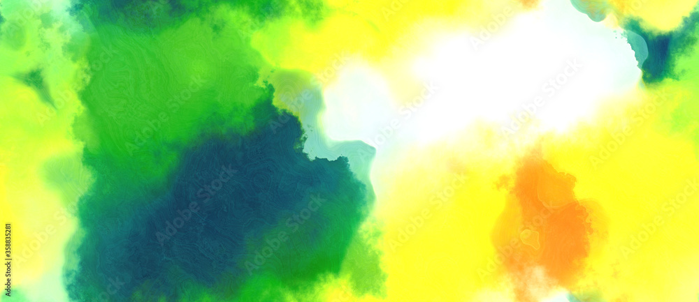 abstract watercolor background with watercolor paint with green yellow, sea green and pastel orange colors. can be used as web banner or background