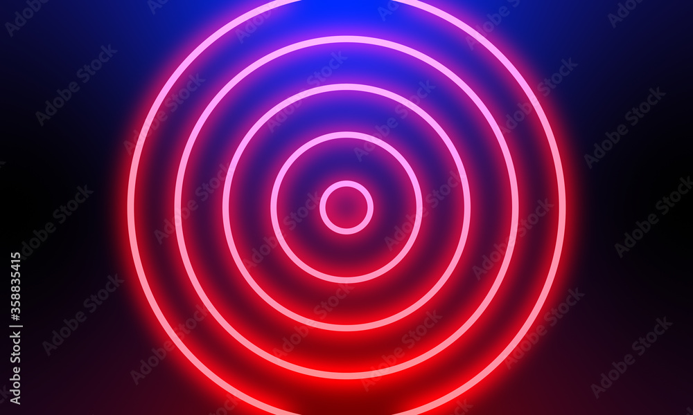 Abstract red neon light circles background. Abstract red neon light circles background.