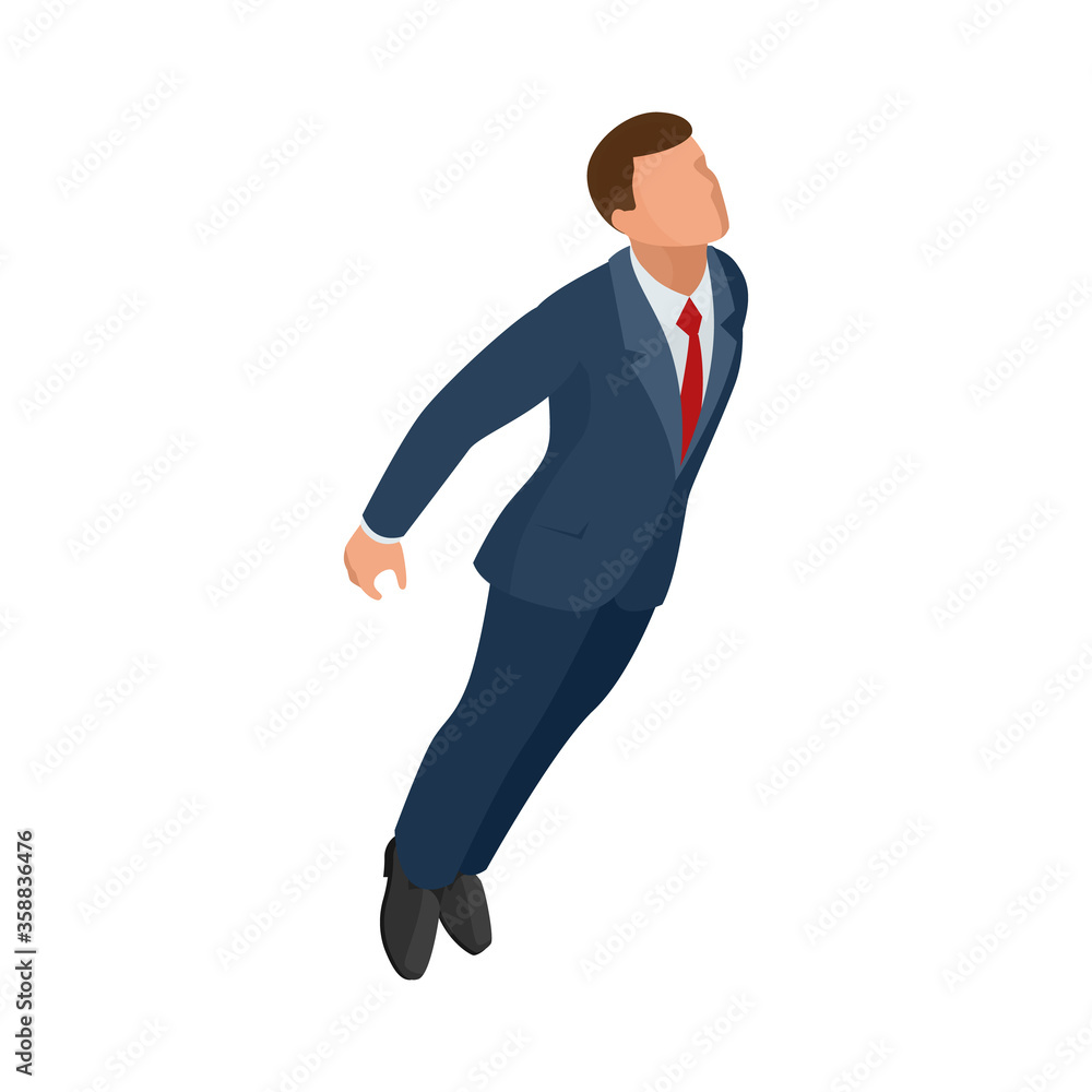 Isometric businessman isolated on write. Start up business, innovation, technology, start button , take off young businessmen, development and business launch up Isometric businessman isolated on write. Start up business, innovation, technology, start button , take off young businessmen, development and business launch up