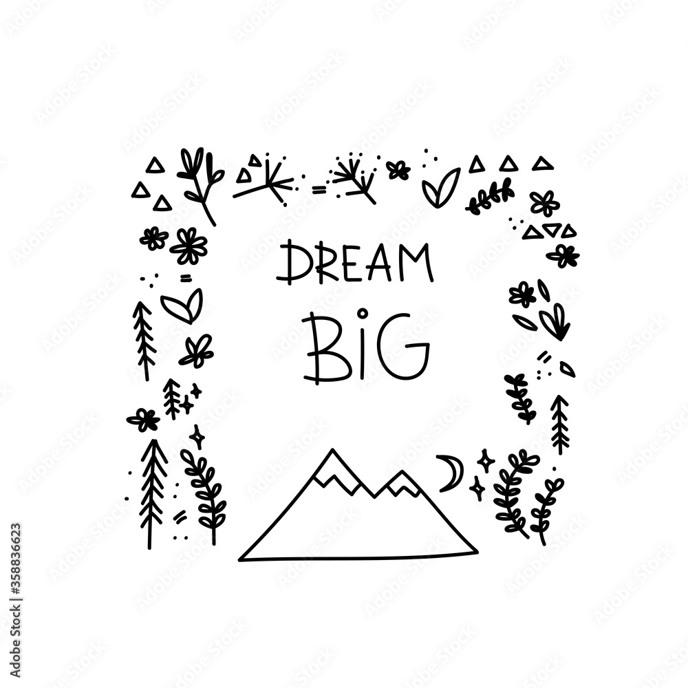 Vector image, clipart, editable details. Boho forest frame, text ...