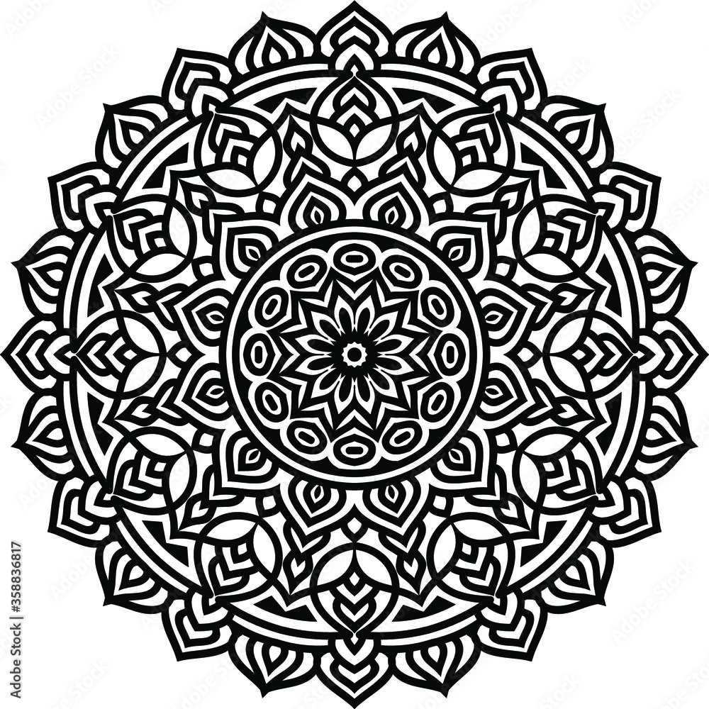 Mandala art or circular pattern for page decoration card, adult coloring book, logo, meditation poster, henna, mehndi, tattoo.
Mandala art or circular pattern for page decoration card, adult coloring book, logo, meditation poster, henna, mehndi, tattoo.
