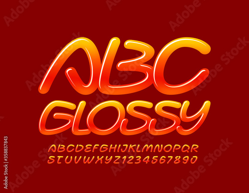 Vector Glossy Font. Sweet Alphabet Letters and Numbers.