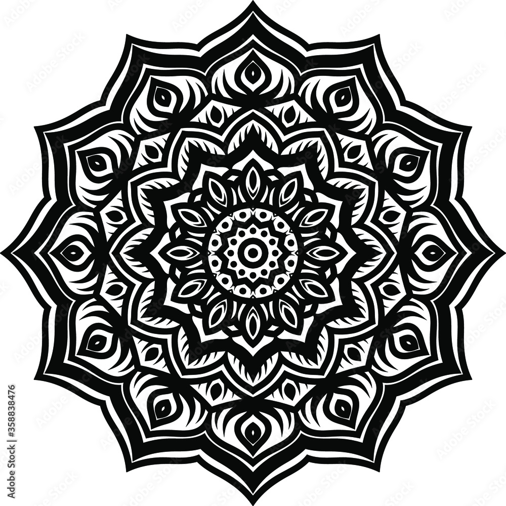Vector mandala art or circular pattern for decoration elements, meditation poster, stress relief, henna, adult coloring book page, decoration card.
