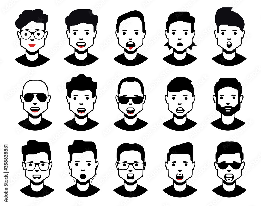 Flat line black avatar icons collection of people avatars for social network, social media. Flat line black avatar icons collection of people avatars for social network, social media.