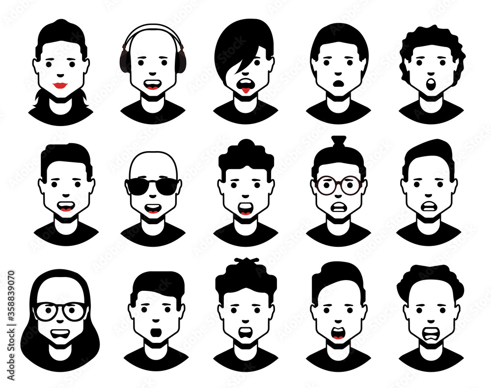 Flat line black avatar icons collection of people avatars for social network, social media. Flat line black avatar icons collection of people avatars for social network, social media.