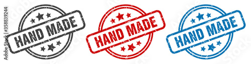 hand made stamp. hand made round isolated sign. hand made label set