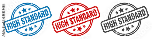 high standard stamp. high standard round isolated sign. high standard label set