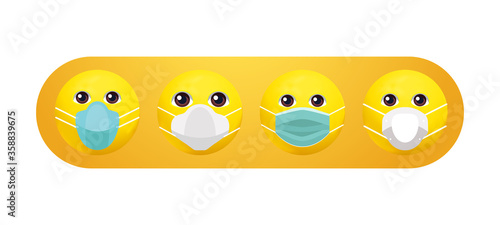 Emoji with mouth mask, yellow face with surgical mask